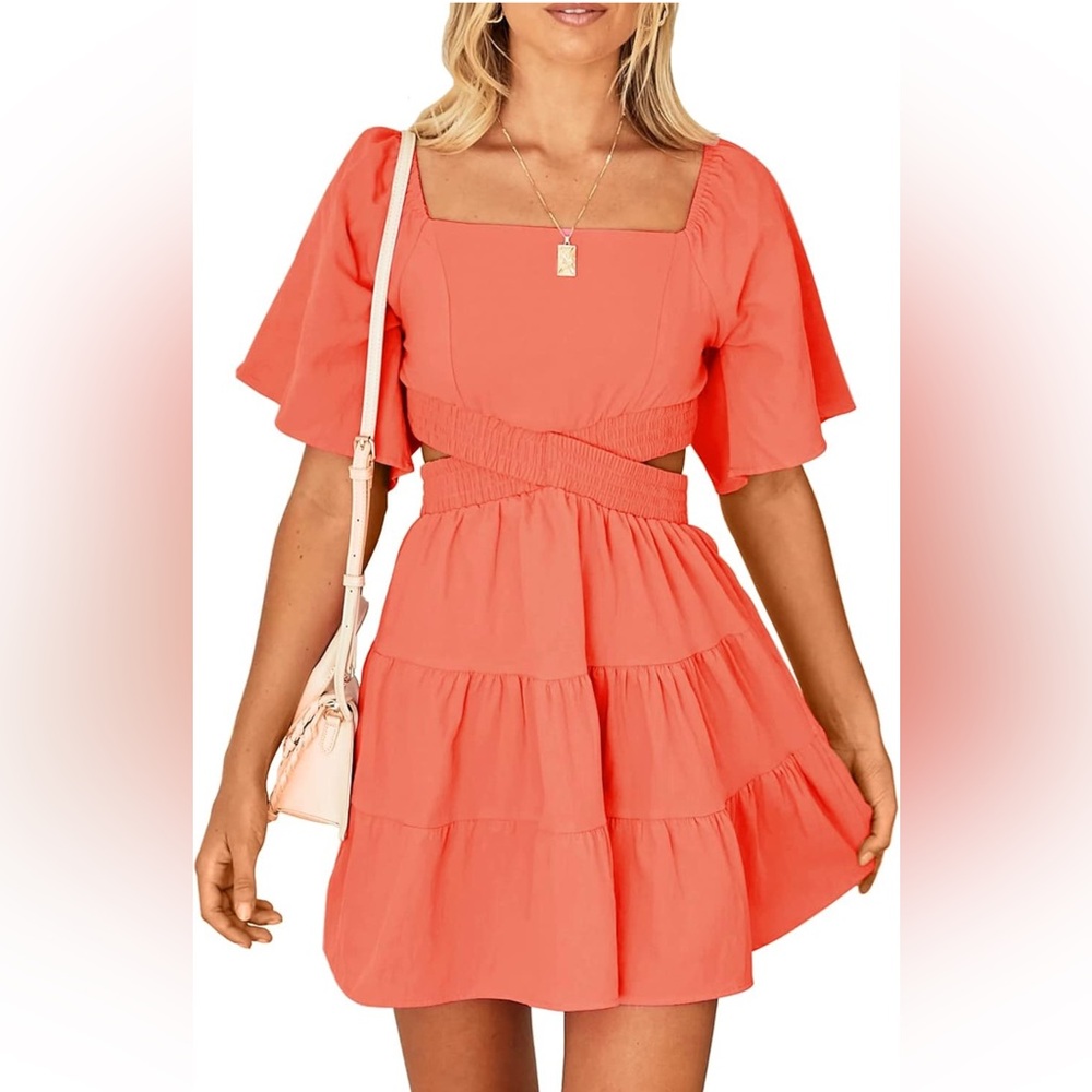 Shy Velvet Women's👩🏻Square Neck Crossover Waist Sexy Mini Summer Dresses👗Sz M